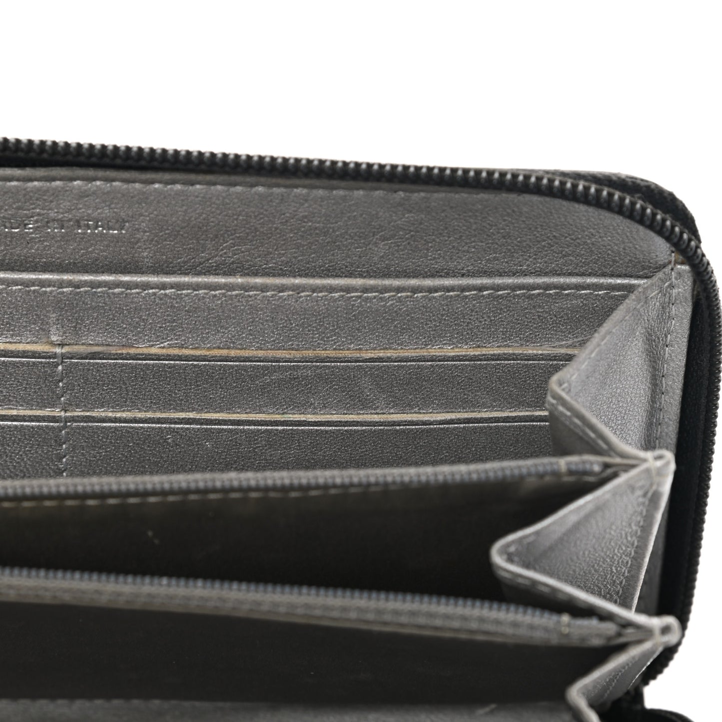 Lambskin Camellia Embossed Large Zip Around Gusset Wallet Black