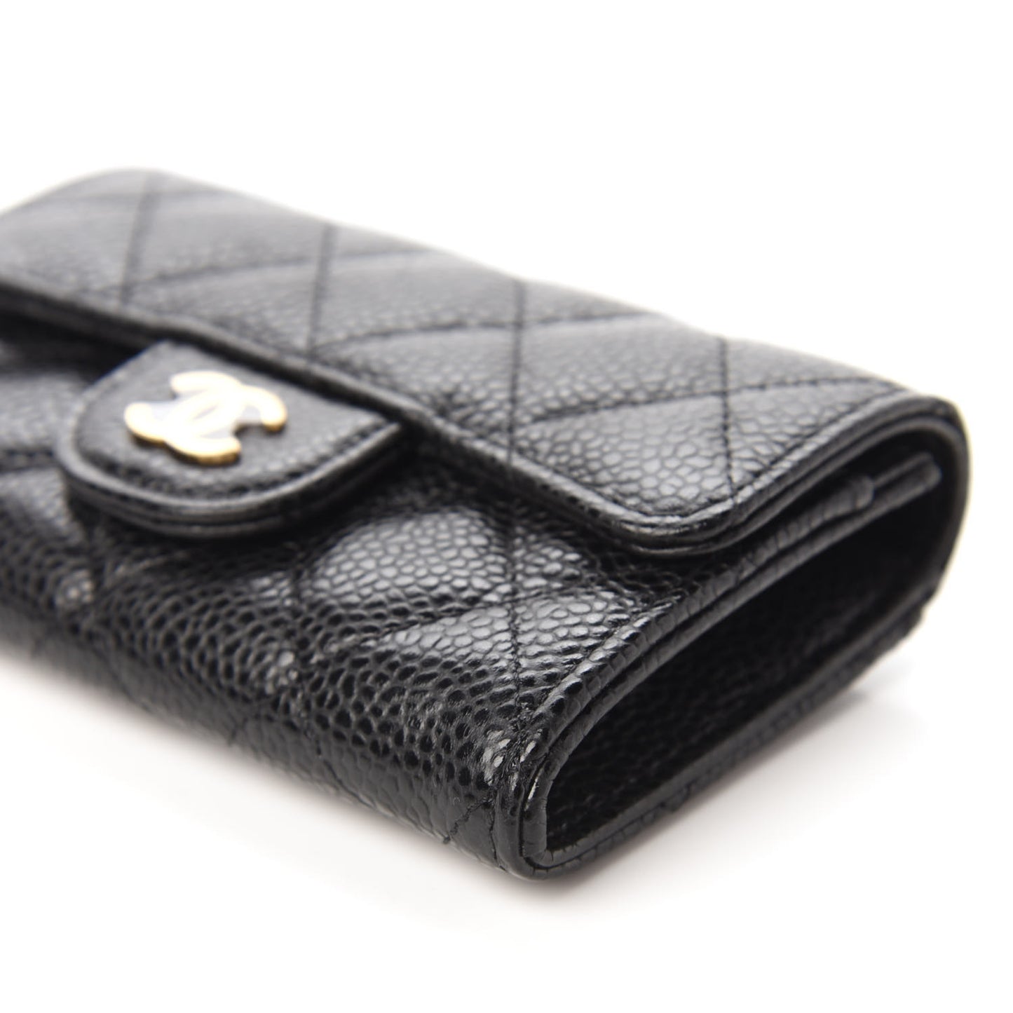 Caviar Quilted Flap Card Holder Wallet Black