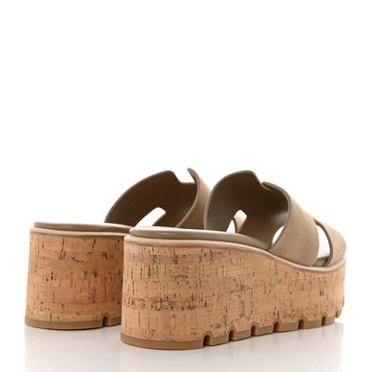 Hermes Suede Goatskin Cork Eze 30 Sandals 38 Beige Argile 4 of 9