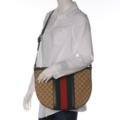 Gucci Monogram Vintage Web Medium Half Moon Hobo Ebony 2 of 8