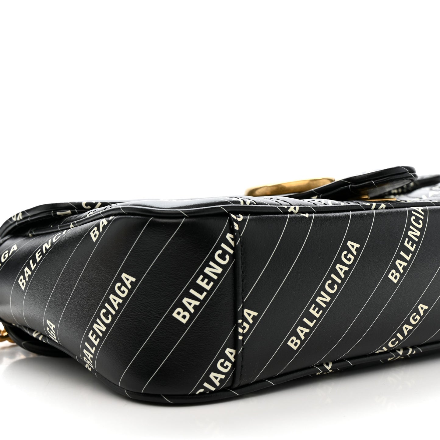 X BALENCIAGA Calfskin Matelasse Logo Print Small GG Marmont Shoulder Bag Black