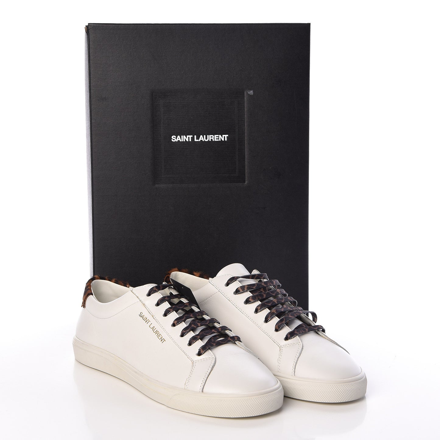 Calfskin Leopard Print Andy Low Top Sneakers 40.5 White