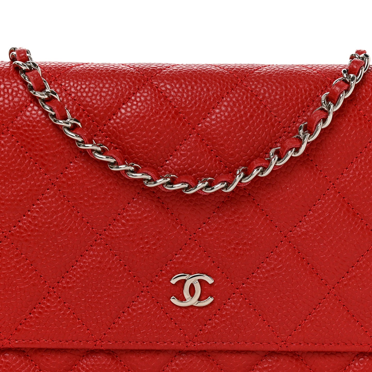 Caviar Quilted Wallet on Chain WOC Red