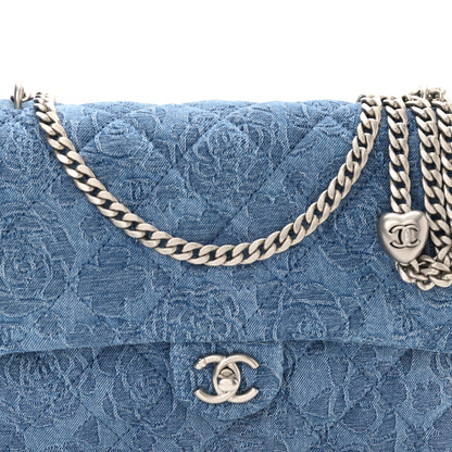 Chanel Denim Quilted Medium Camellia Sweetheart Flap Blue 7 of 10
