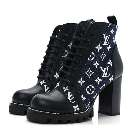 Louis Vuitton Denim Calfskin Monogram Star Trail Ankle Boots 40 Navy Blue 3 of 7