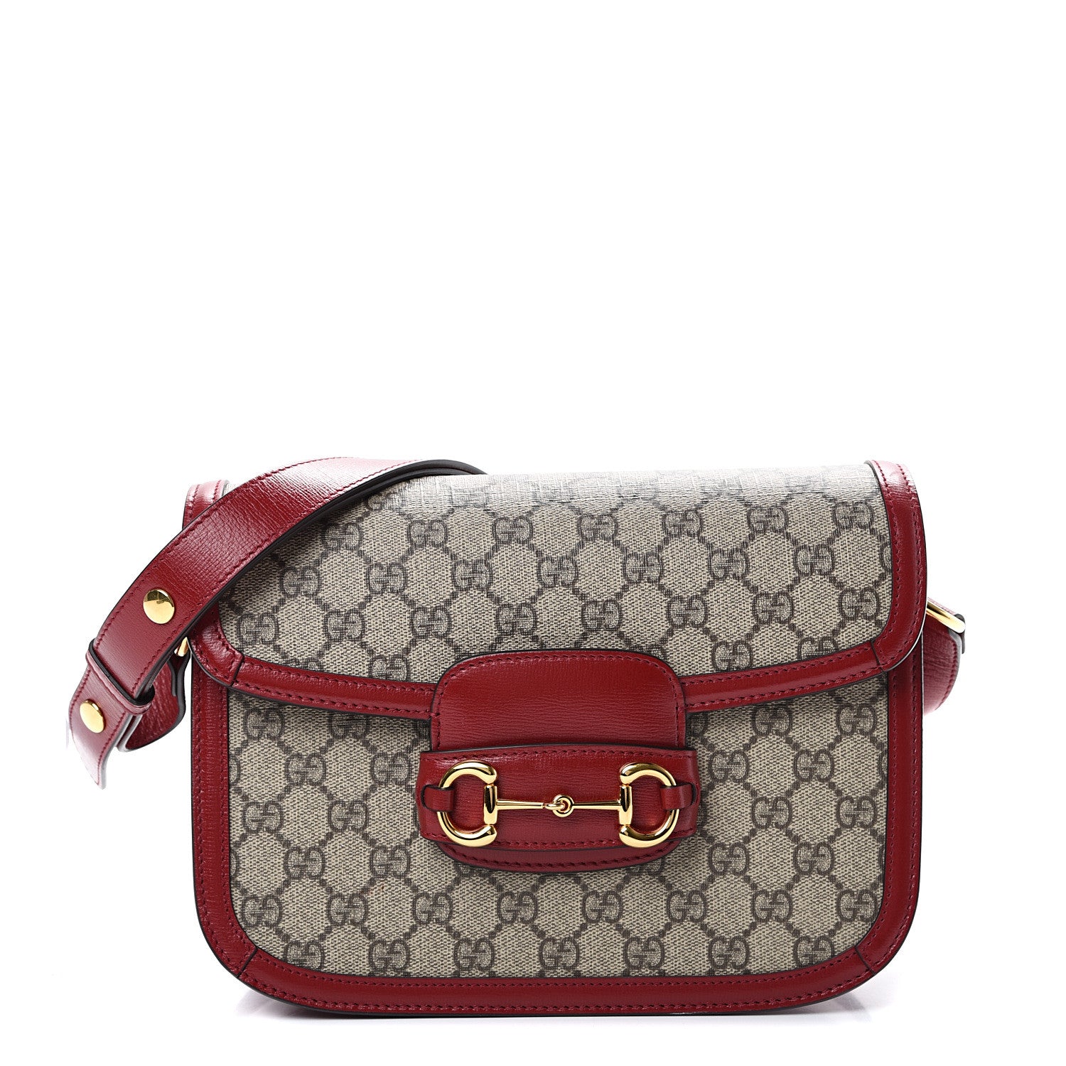 Gucci GG Supreme Monogram Azalea Calfskin Horsebit 1955 Shoulder Bag Beige Ebony New Cherry Red 1 of 11