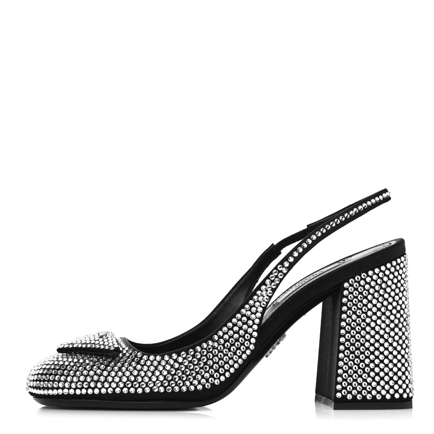Prada Satin Crystal Logo Block Heel 75mm Slingback Pumps 37 Cristal 1 of 13