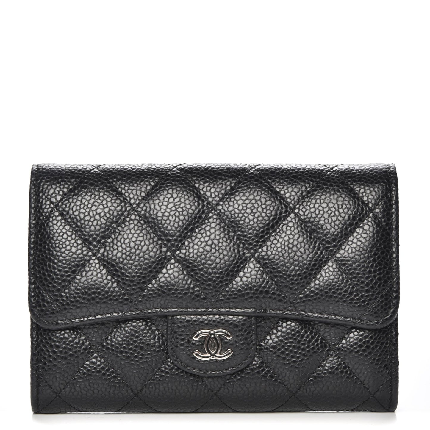 Caviar Quilted Small Flap Wallet Black