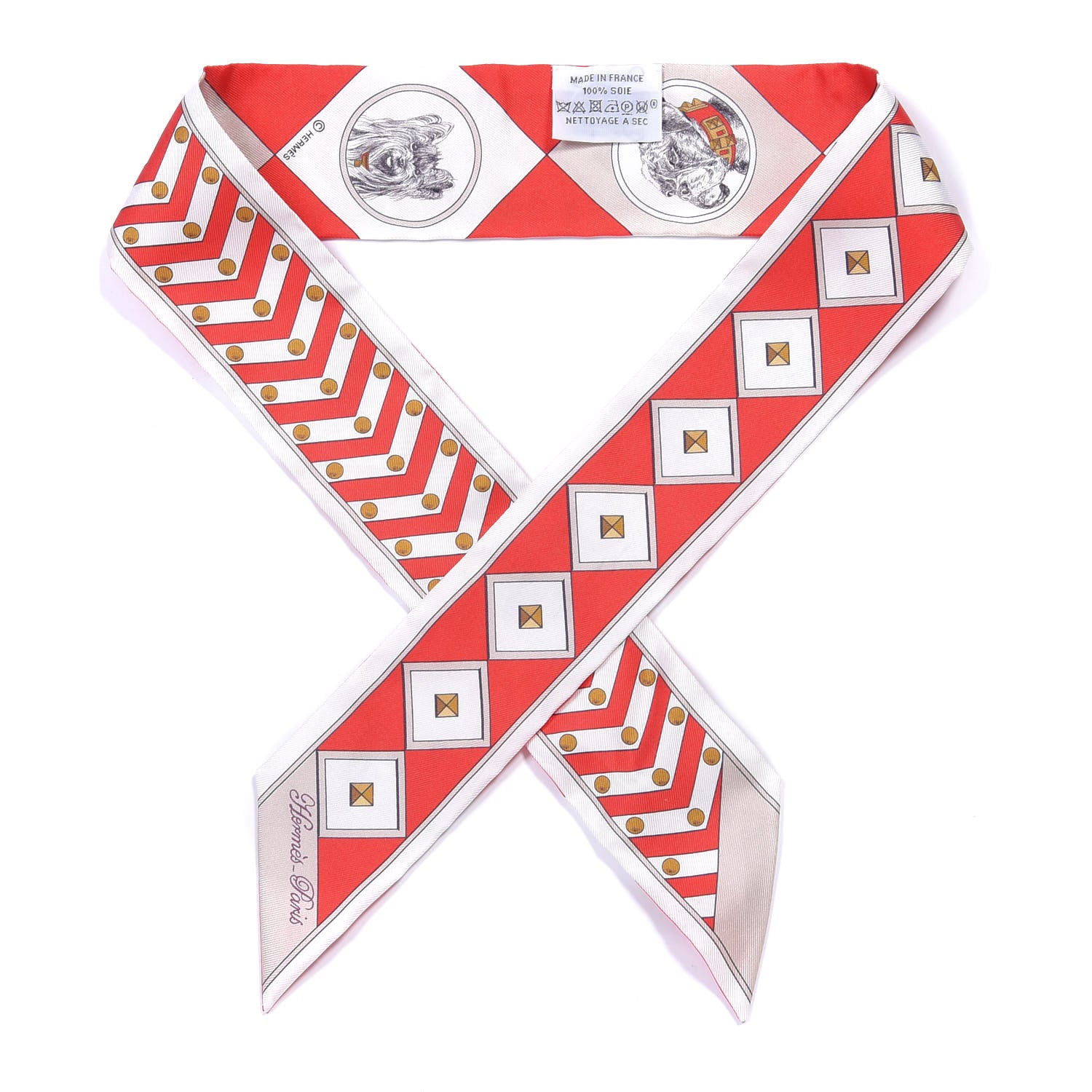 Hermes Silk Colliers Et Chiens Twilly Rouge White Mastic 1 of 4