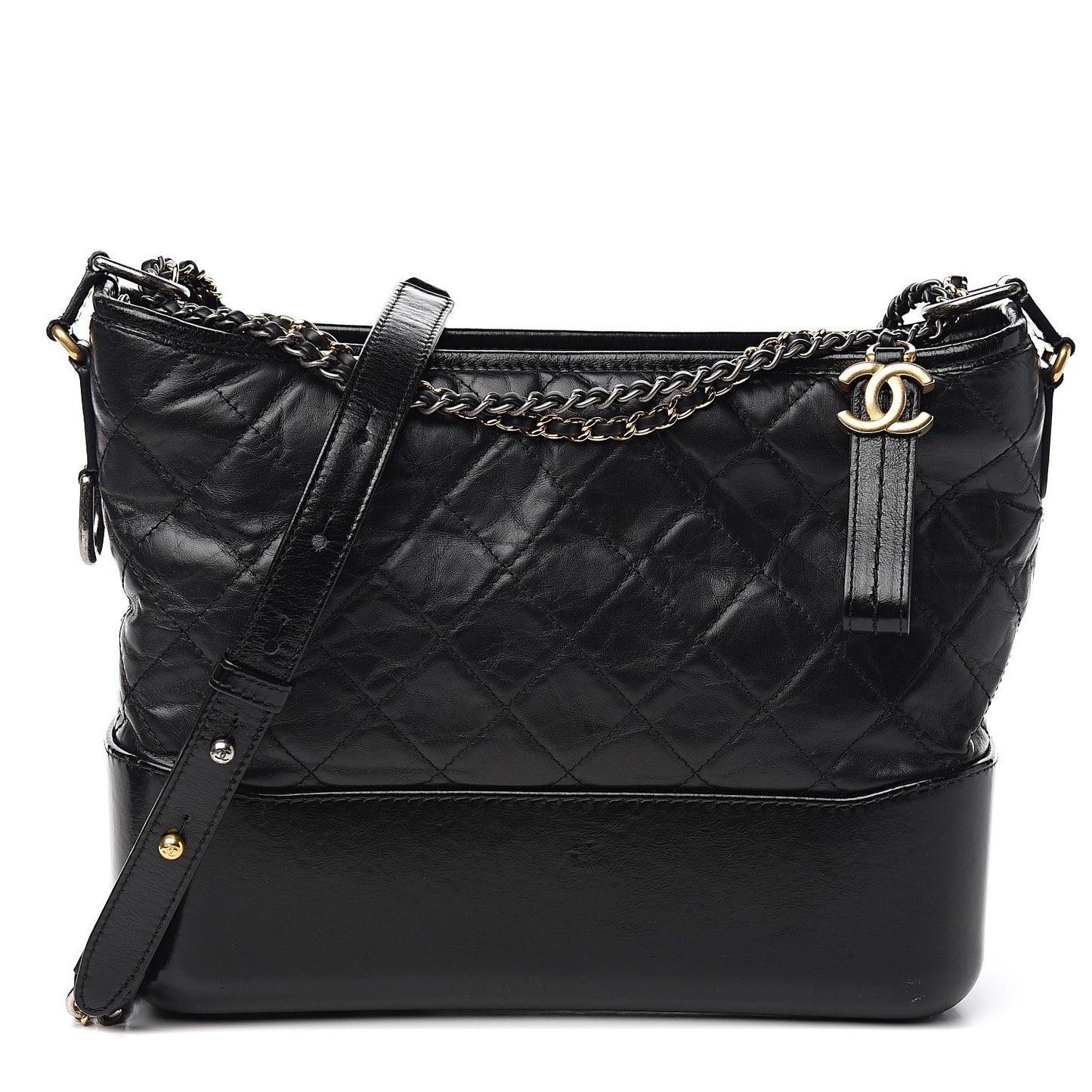 Aged Calfskin Quilted Medium Gabrielle Hobo Black