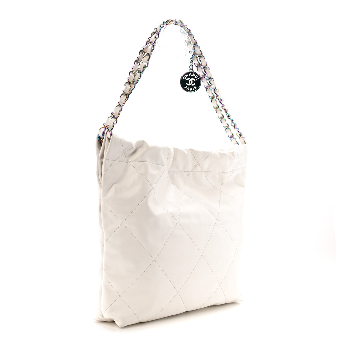 Shiny Calfskin Quilted Small Rainbow Chanel 22 White