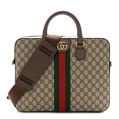 Gucci GG Supreme Monogram Textured Calfskin Web Medium Ophidia Briefcase Beige Ebony New Acero 1 of 13