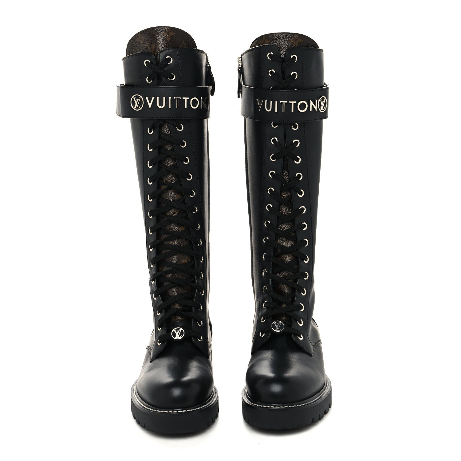 Louis Vuitton Monogram Calfskin Territory Tall Lace Up Ranger Boots 39 Black 2 of 7