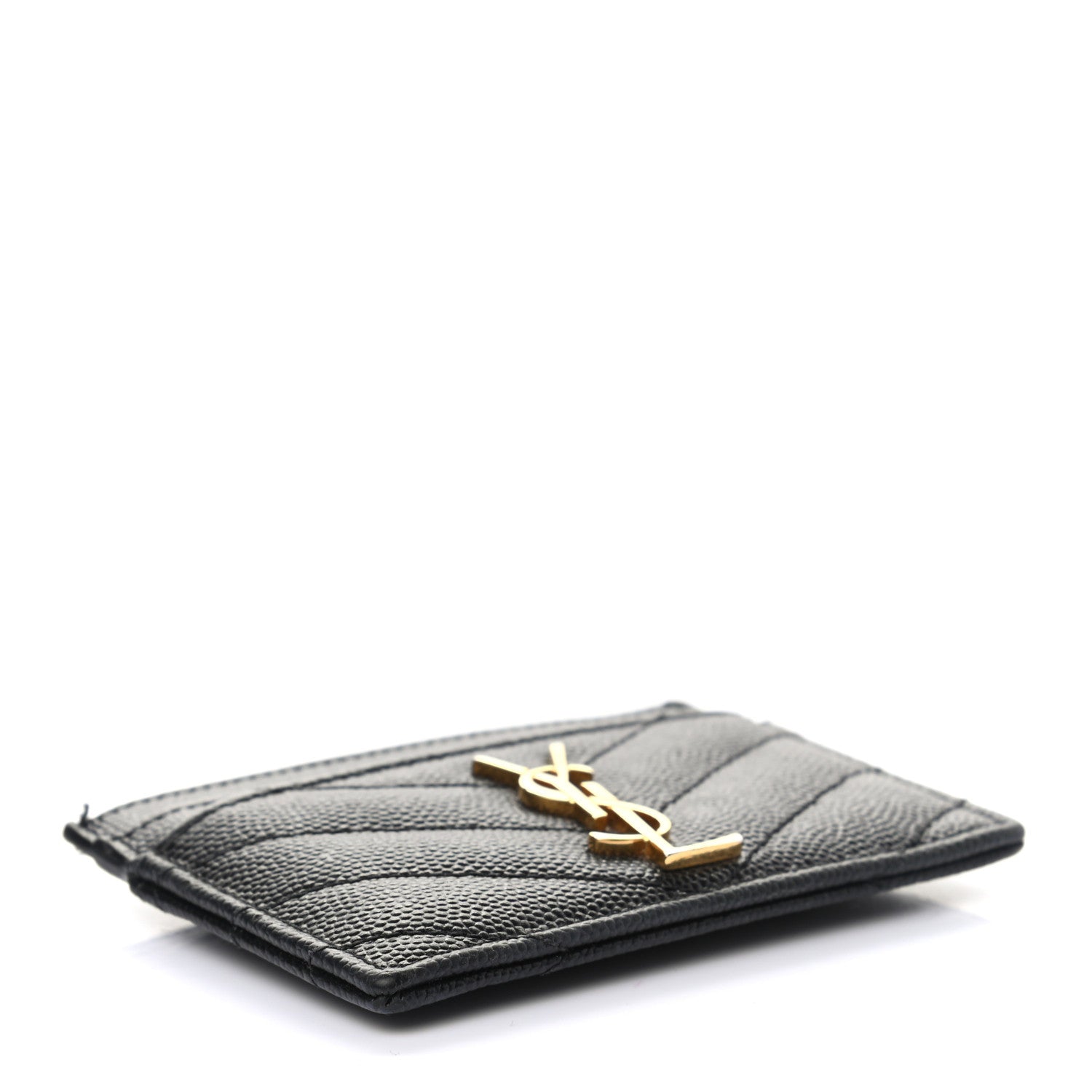 Saint Laurent Grain De Poudre Matelasse Chevron Monogram Credit Card Case Black 4 of 8