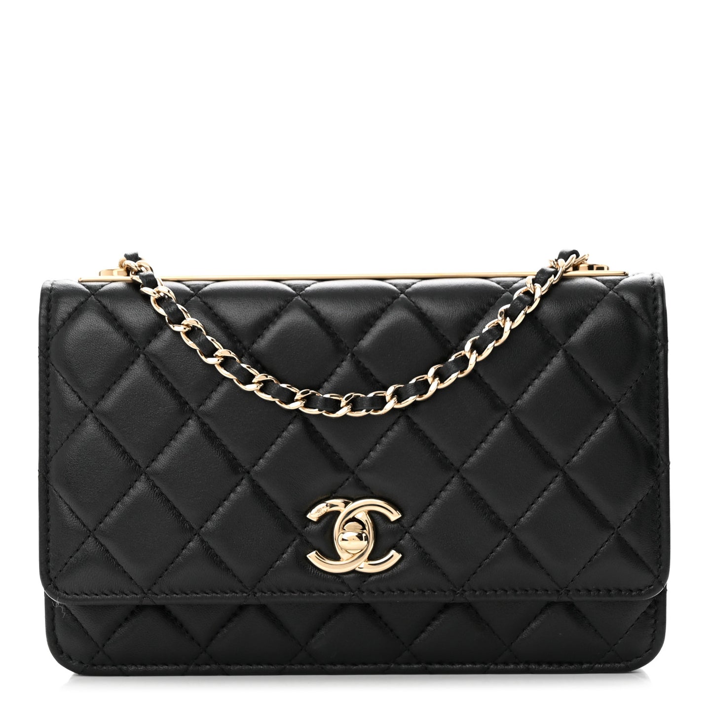 Lambskin Quilted Trendy CC Wallet On Chain WOC Black