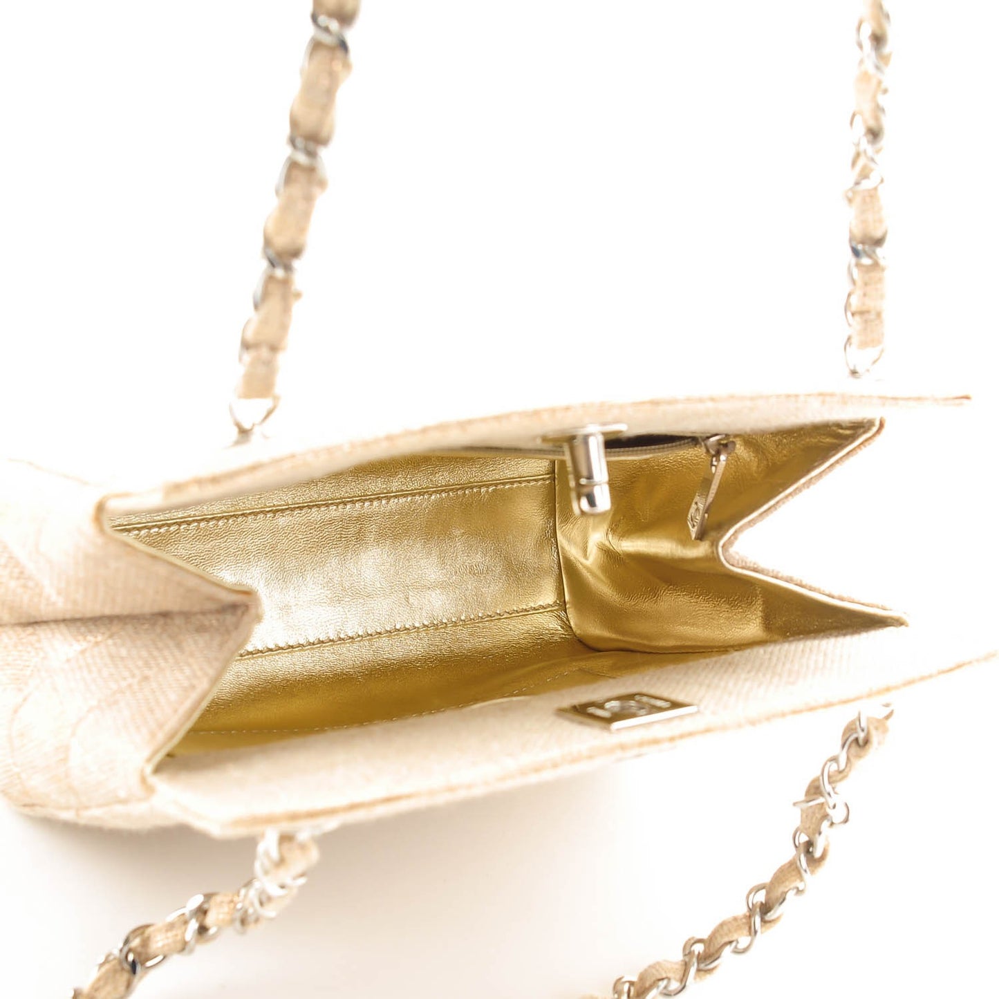 Metallic Linen Quilted Shoulder Bag Gold