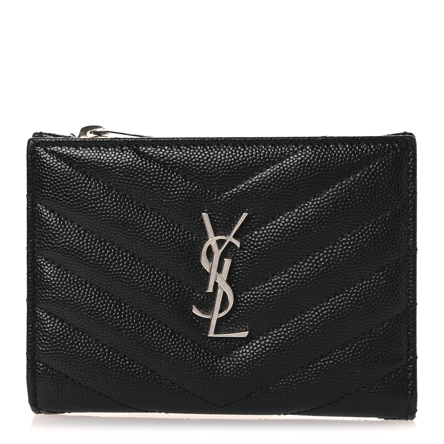 Grain De Poudre Matelasse Chevron Monogram Zipped Two-Part Wallet Black