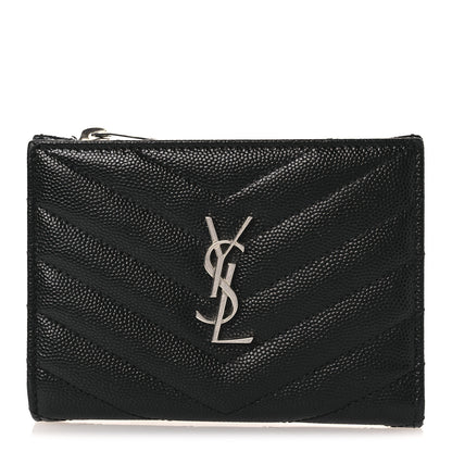 Saint Laurent Grain De Poudre Matelasse Chevron Monogram Zipped Two-Part Wallet Black 1 of 10