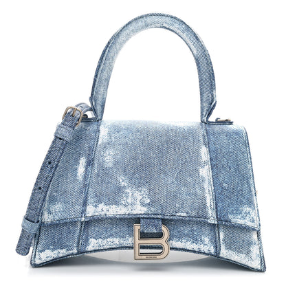 Balenciaga Nappa Denim Printed Small Hourglass Top Handle Bag Denim Blue 1 of 9