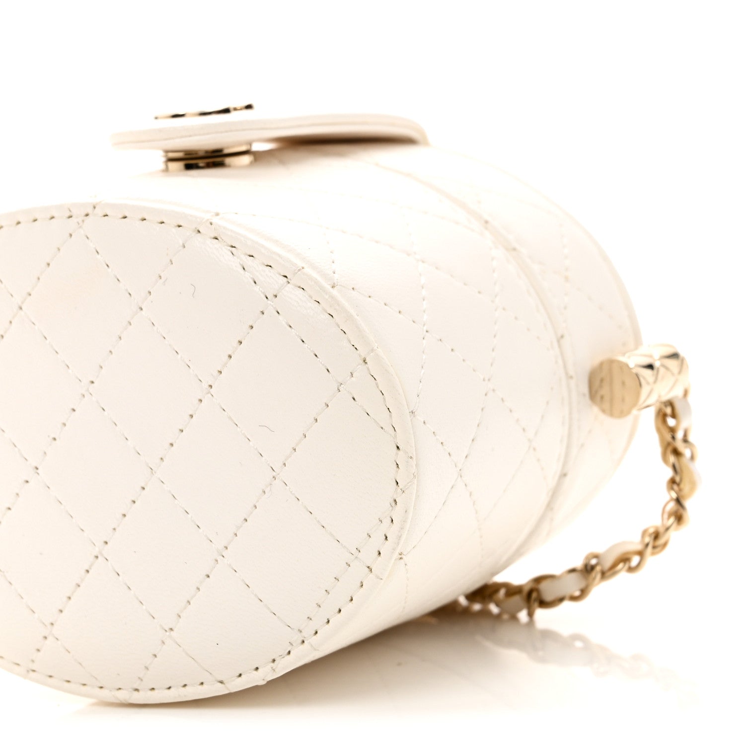 Chanel Lambskin Quilted Round Mini Vanity Case With Chain White 10 of 11