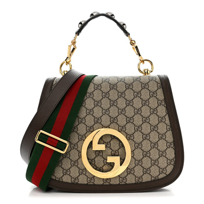 Gucci GG Supreme Monogram Textured Dollar Calfskin Web Medium Blondie Top Handle Shoulder Flap Bag Beige Ebony New Acero 1 of 10