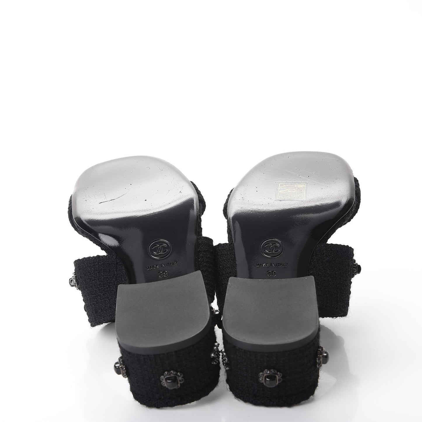 Tweed Gripoix Embellished Slides 38 Black