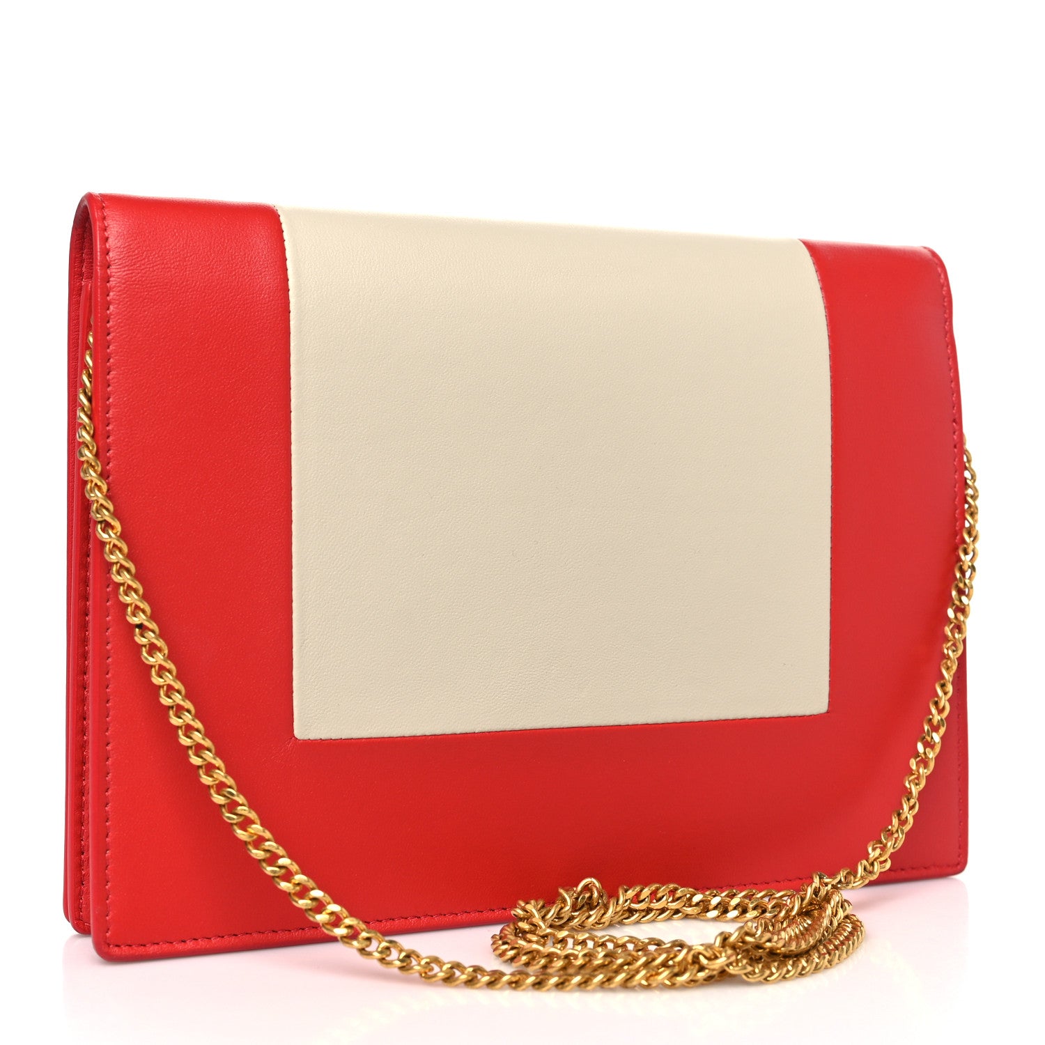 Celine Smooth Lambskin Frame Evening Chain Clutch Grey Red 3 of 8