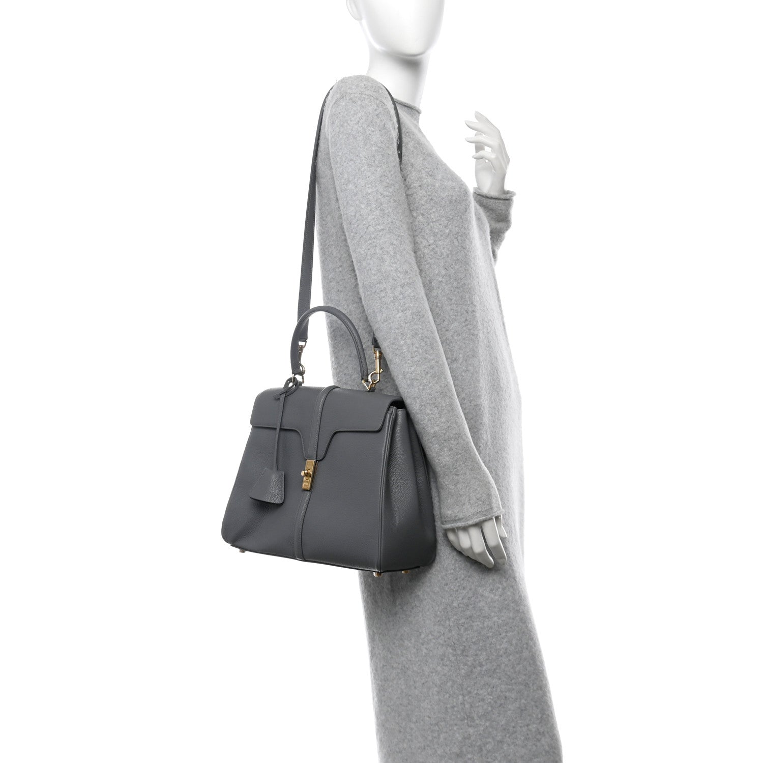 Celine Grained Calfskin Medium 16 Top Handle Bag Grey 2 of 11