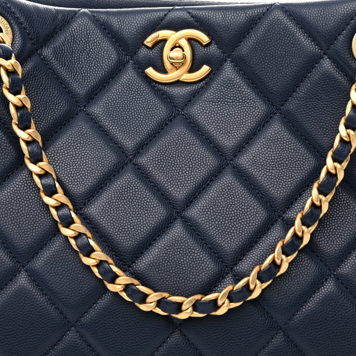 Chanel Caviar Quilted Sweet Classic Shopping Tote Navy Blue 10 of 13