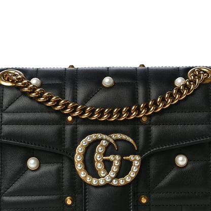 Gucci Calfskin Matelasse Studded Small Pearly GG Marmont Shoulder Bag Black 9 of 13