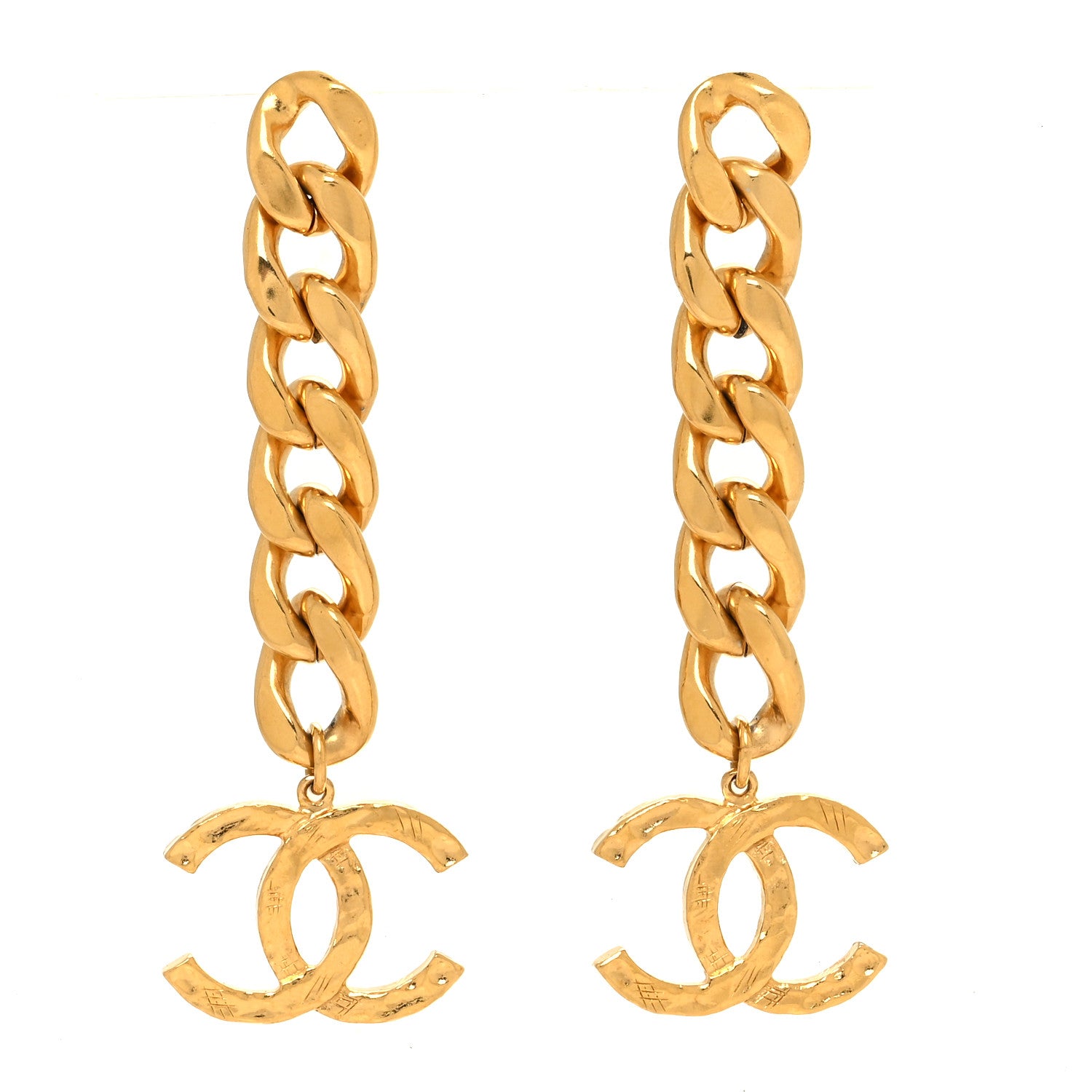 Chanel Metal CC Pick Drop Earrings Gold 1 of 4