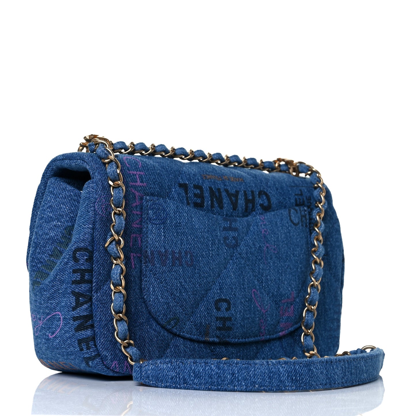 Denim Quilted Mini Denim Mood Rectangular Flap Blue Multicolor