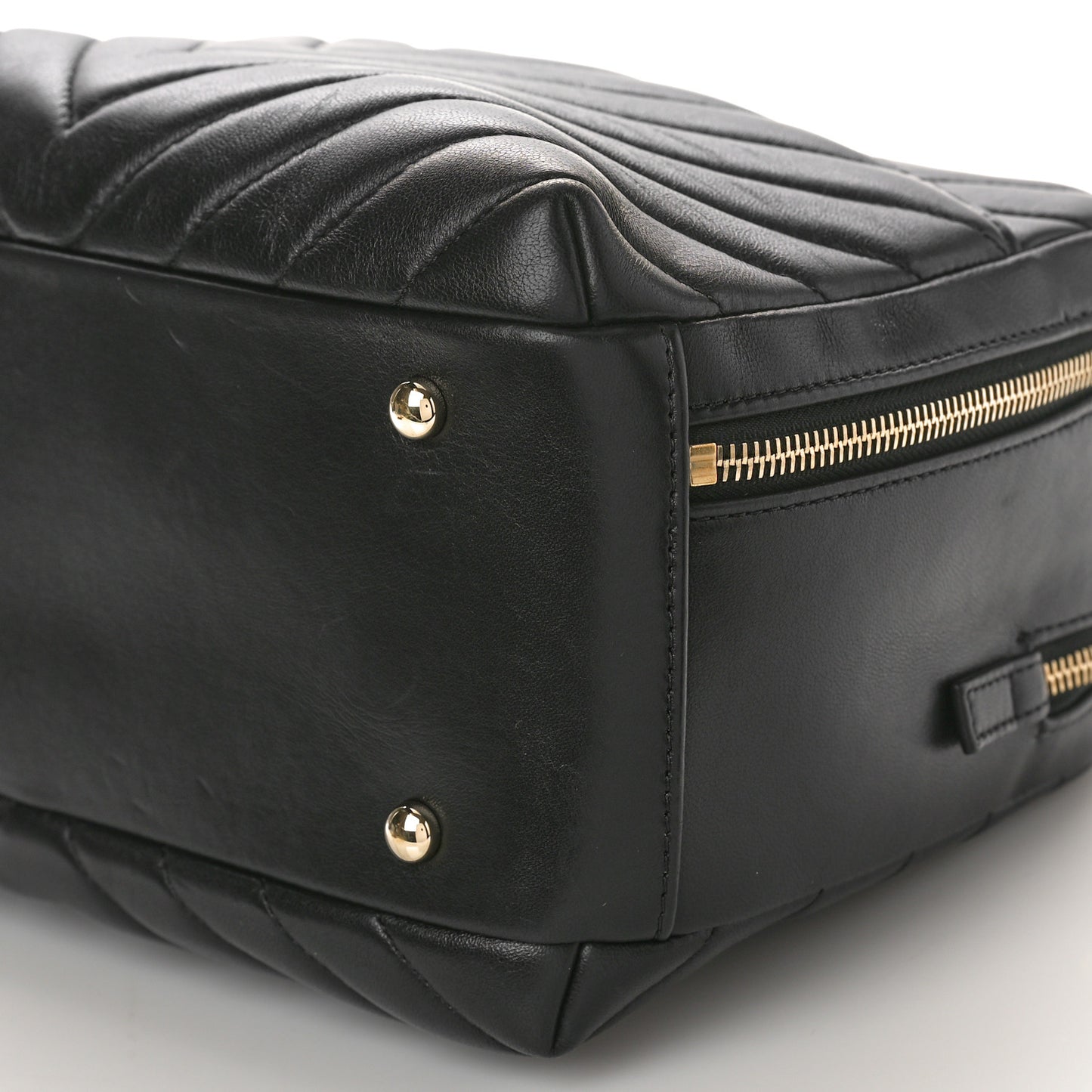 Lambskin Chevron Quilted Small Trendy CC Bowling Bag Black