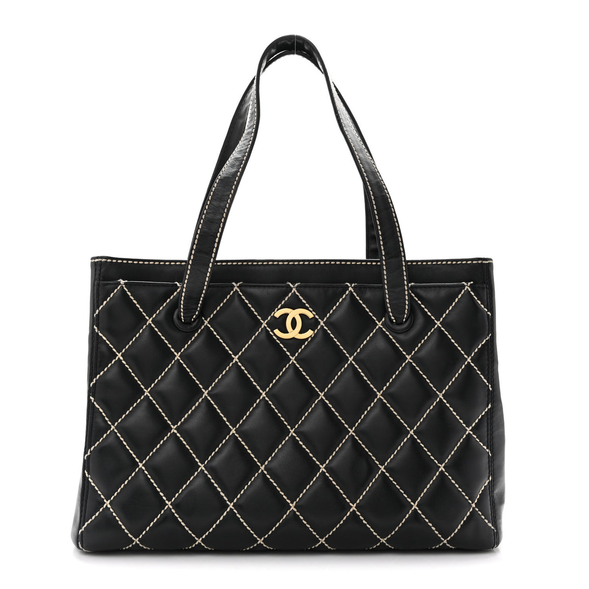 Calfskin Wild Stitch Medium Tote Black
