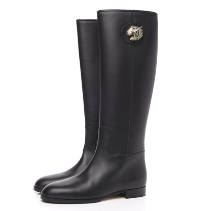 Gucci Calfskin Tiger Head Tall Boots 37 Black 3 of 11