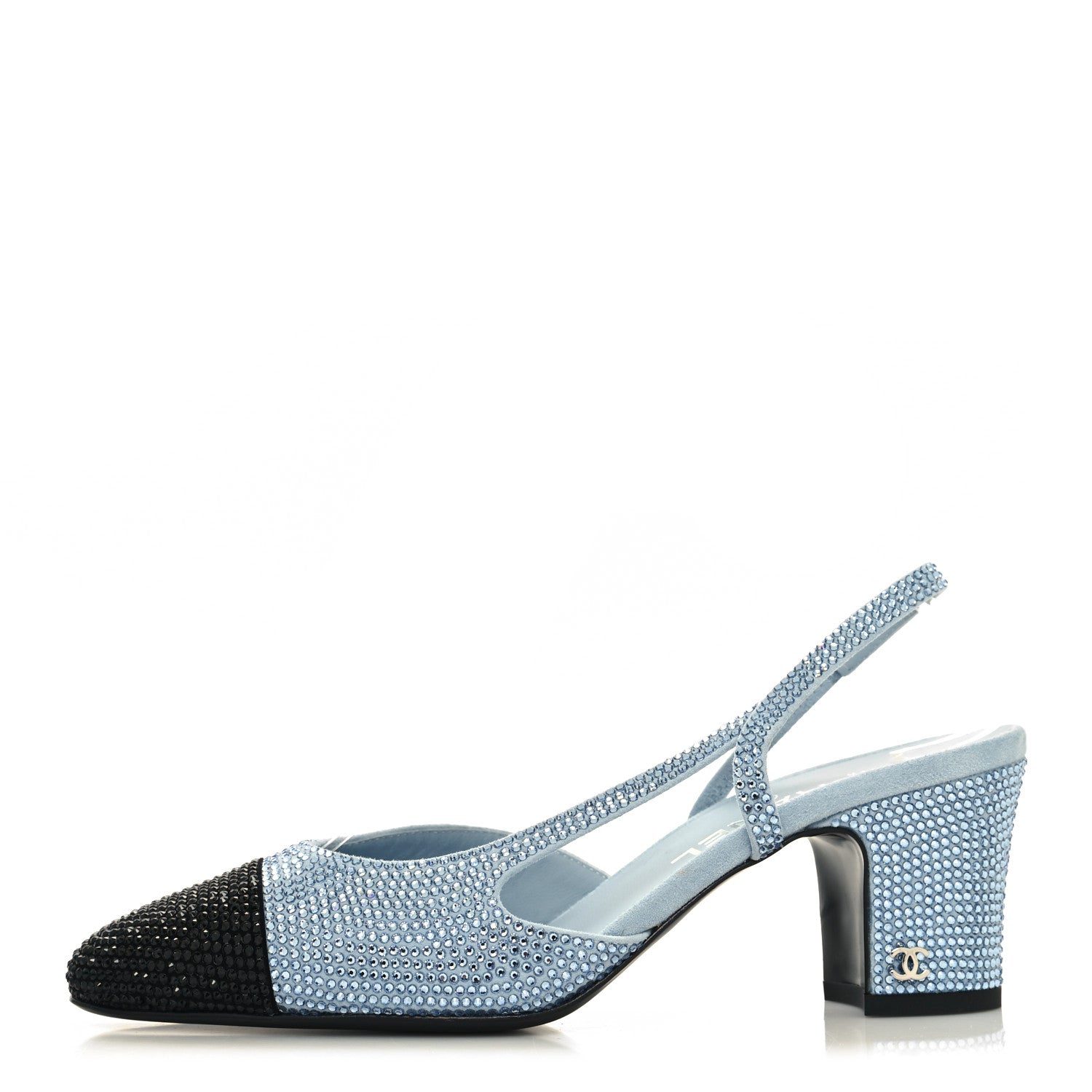 Chanel Strass Grosgrain Cap Toe CC Slingback Pumps 38 Blue Black 1 of 8