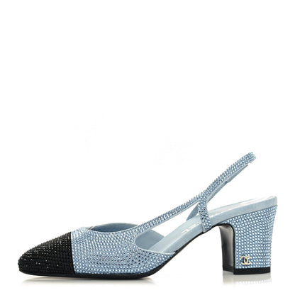Chanel Strass Grosgrain Cap Toe CC Slingback Pumps 38 Blue Black 1 of 8