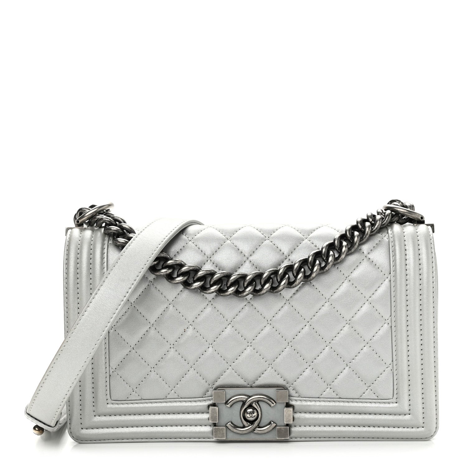 Chanel Metallic Calfskin Quilted Medium Boy Flap Silver 1 of 11