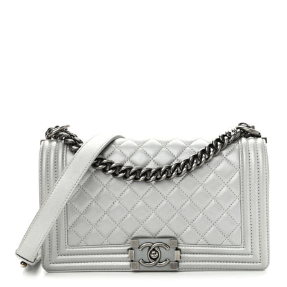 Chanel Metallic Calfskin Quilted Medium Boy Flap Silver 1 of 11