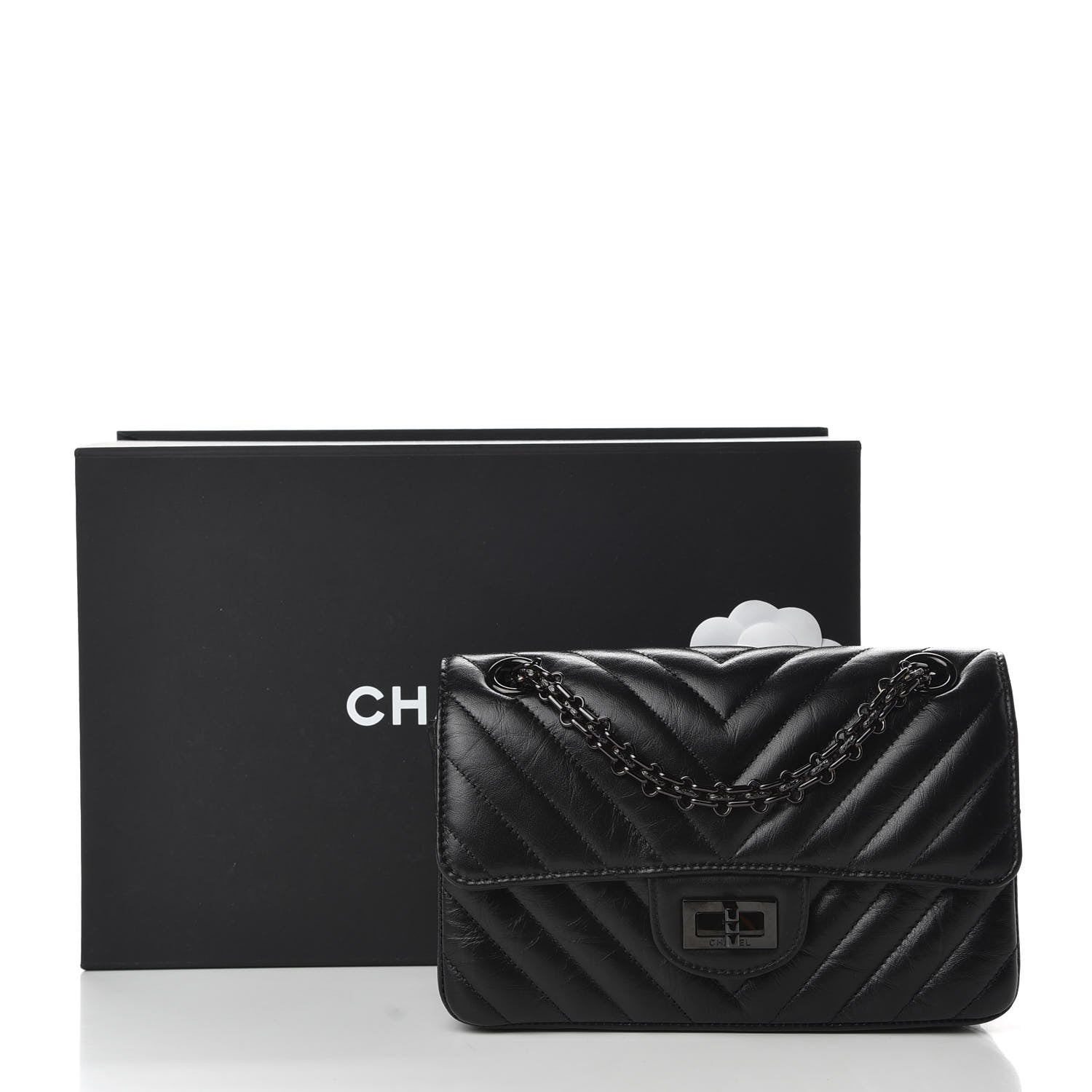 Chanel Aged Calfskin Chevron Quilted 2.55 Reissue Mini Flap So Black 11 of 14