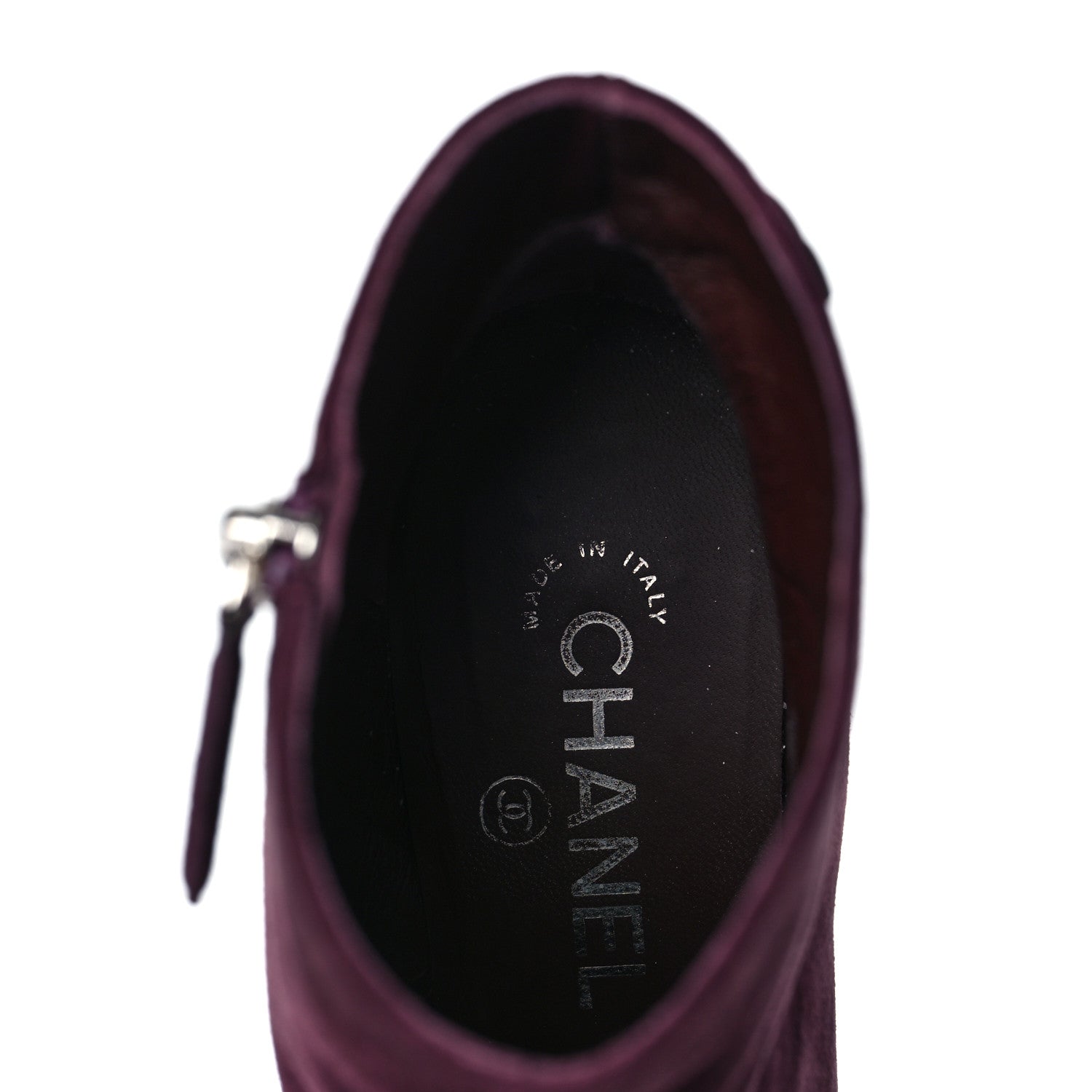 Chanel Suede Calfskin Patent Quilted CC Peep Toe Short Boots 37 Burgundy 8 of 8