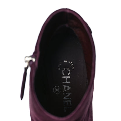 Chanel Suede Calfskin Patent Quilted CC Peep Toe Short Boots 37 Burgundy 8 of 8