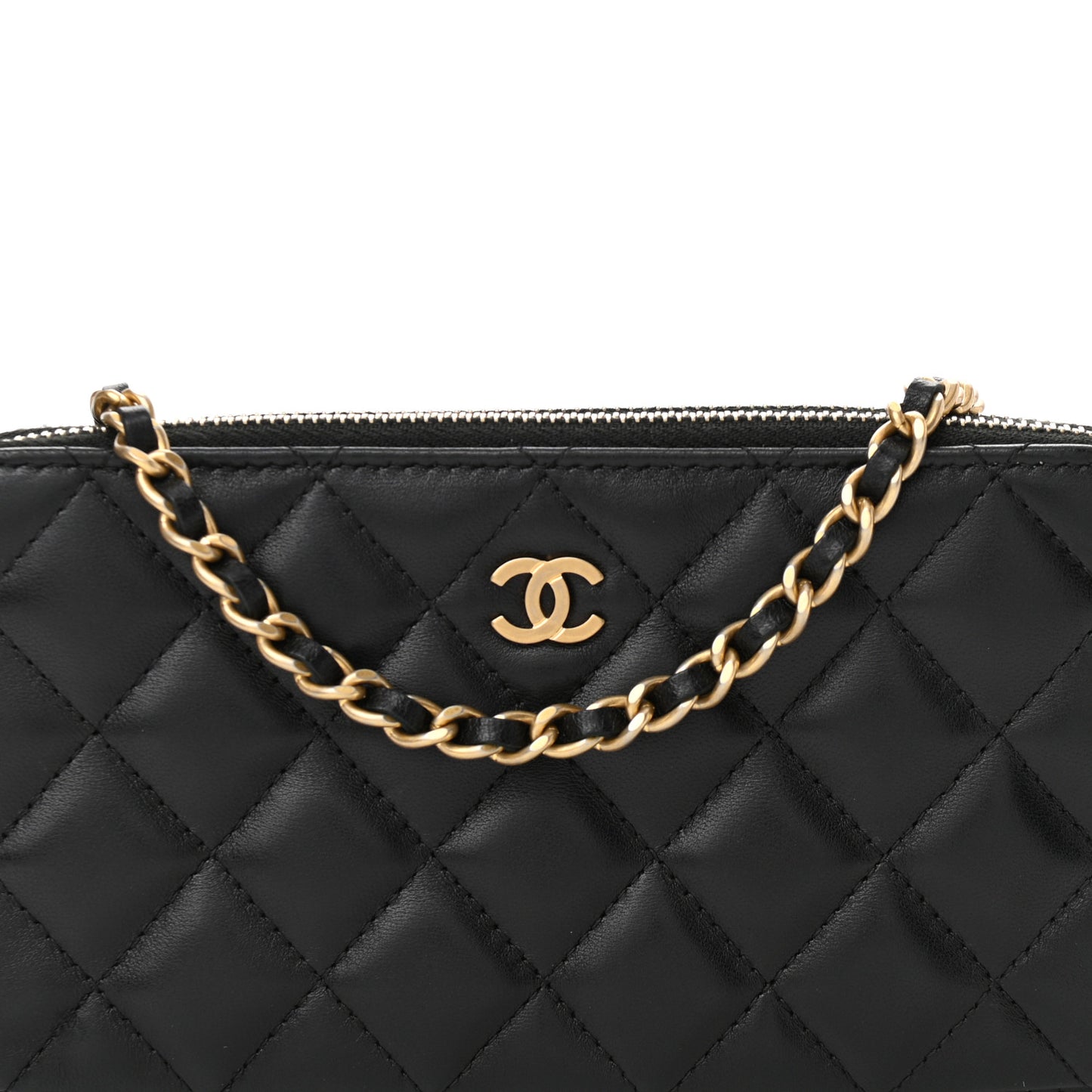 Lambskin Quilted Small Clutch With Chain Black