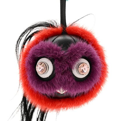 Fendi Fox Mink Rabbit Fur Kooky Monster Bag Bug Charm Tangerine Black 3 of 6