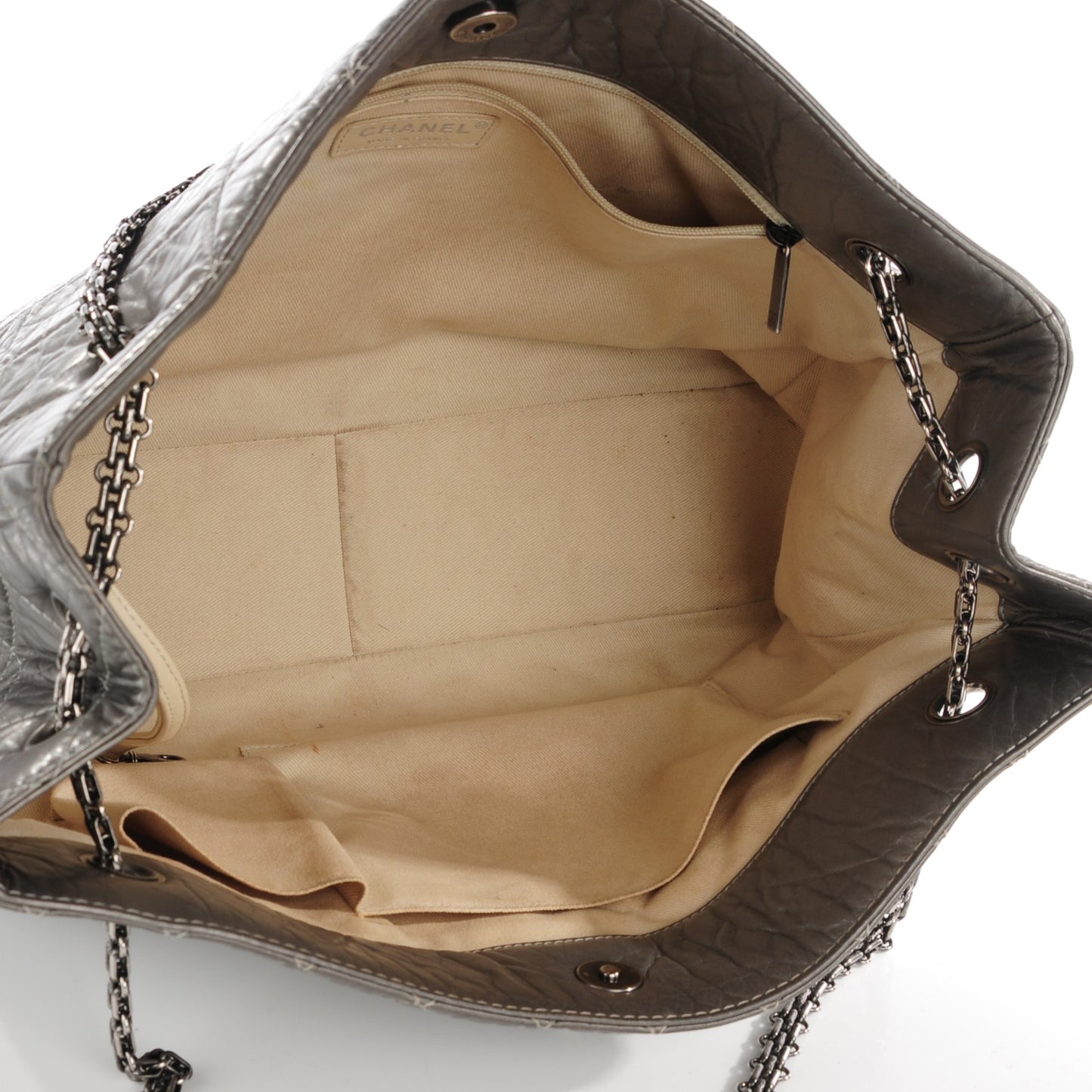 Aged Calfskin Quilted Reissue 2.55 Tote Dark Silver