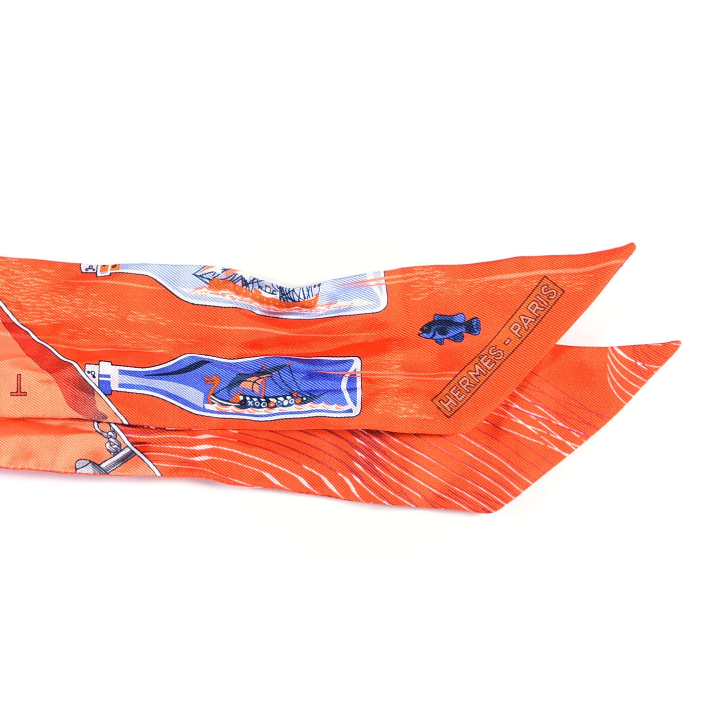 Silk Caleche Mors Et Bouteilles Twilly Vermilion Corail Bleu