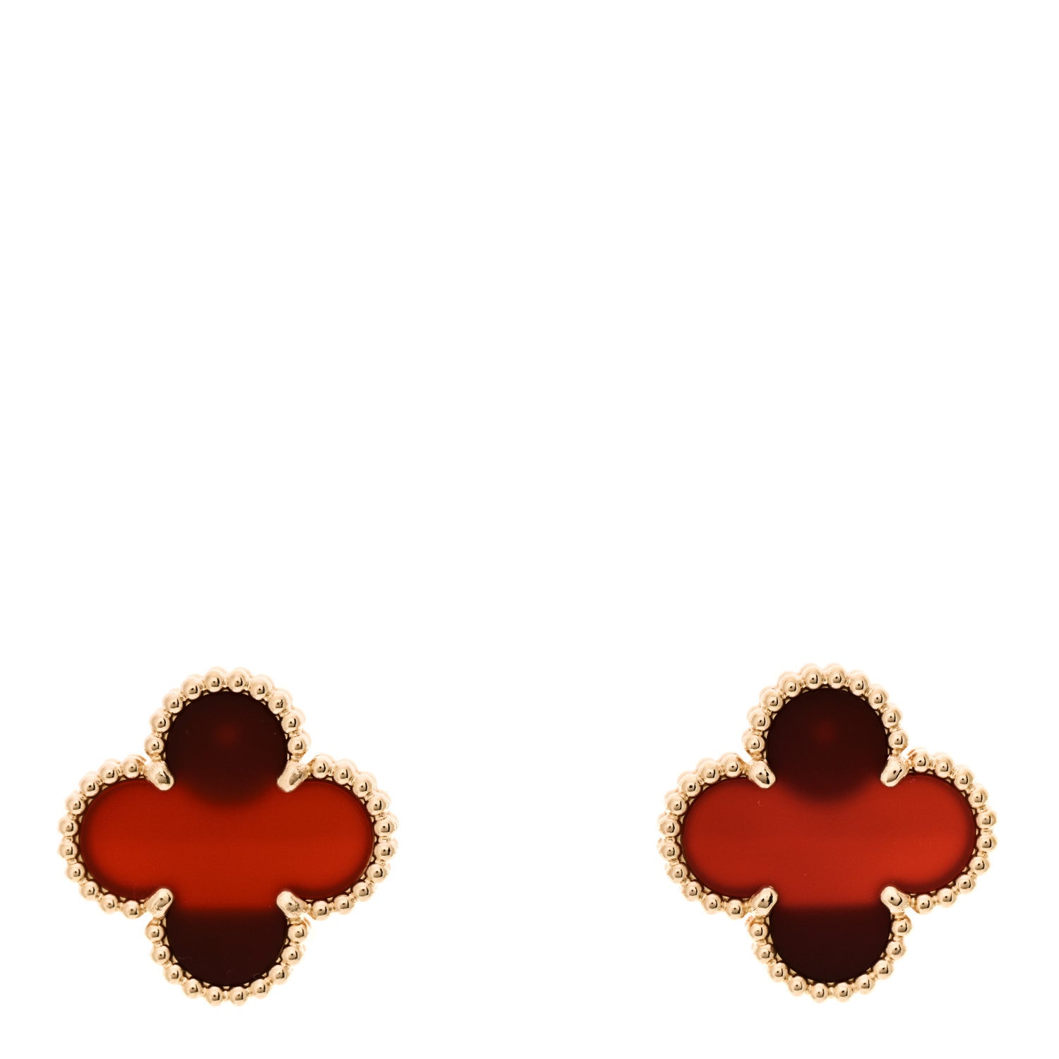 Van Cleef & Arpels 18K Yellow Gold Carnelian Vintage Alhambra Earrings 1 of 5