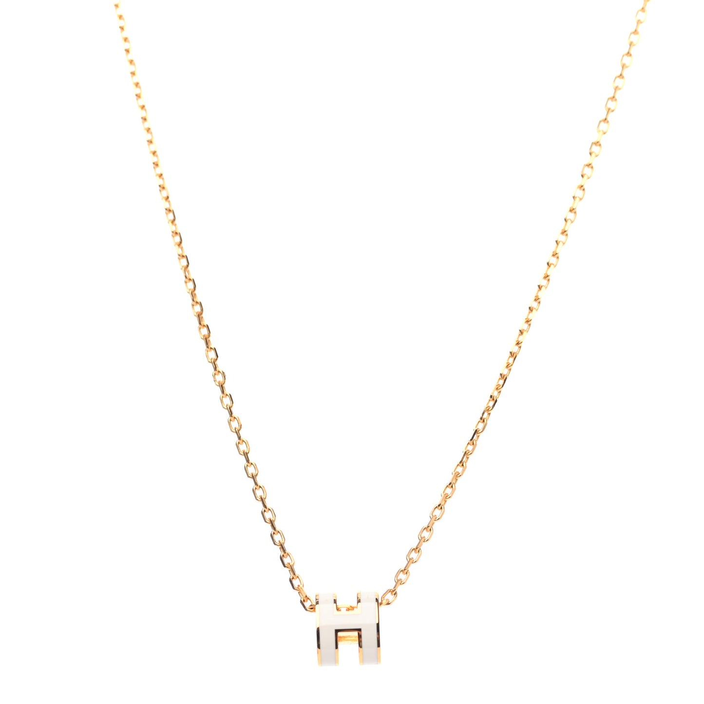 Lacquered Gold Mini Pop H Pendant Necklace White