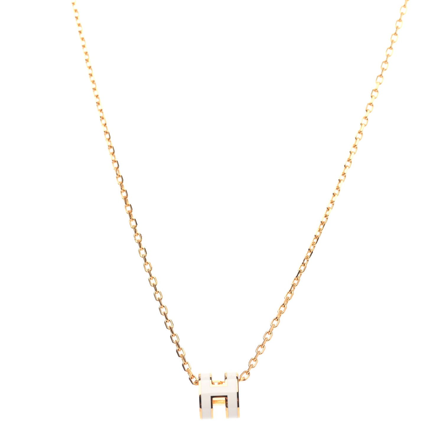 Hermes Lacquered Gold Mini Pop H Pendant Necklace White 1 of 4