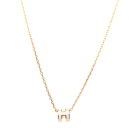 Hermes Lacquered Gold Mini Pop H Pendant Necklace White 1 of 4
